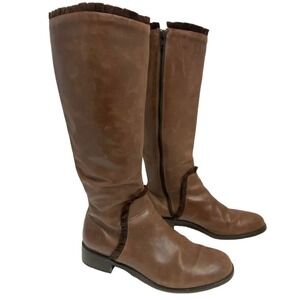 Migliorini Riding Calf Boots Womens 7.5 Brown Leather w/Ruffles